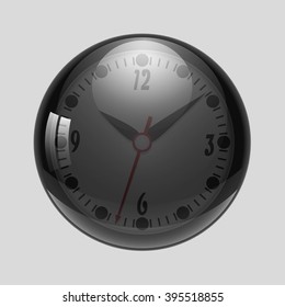 Clock glass ball on a  gray background, vector illustration