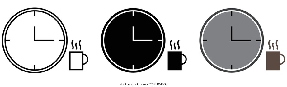 clock with glass icon set. rest icon. time drink coffe icon. silhouette style symbol, vector illustration