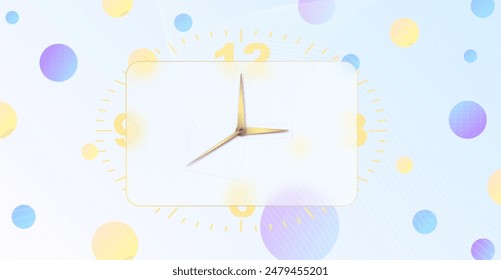 Clock glassmorphism effect. 3d style rectangle timer Gold clock face and hands on white blue background for mobile app design. Business icon. Modern concept indication of time. Vector illustration