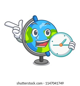 With clock globe character cartoon style