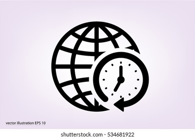 clock globe icon vector EPS 10, abstract sign flat design,  illustration modern isolated badge for website or app - stock info graphics.