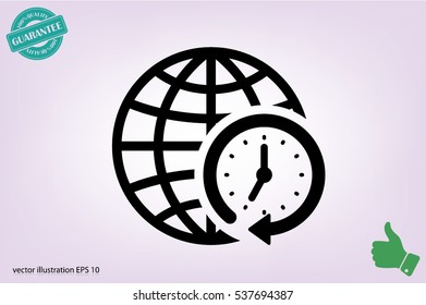 clock globe icon vector EPS 10, abstract sign flat design,  illustration modern isolated badge for website or app - stock info graphics.