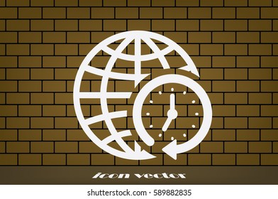 clock globe icon vector EPS 10, abstract sign flat design,  illustration modern isolated badge for website or app - stock info graphics.