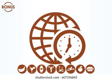 clock globe icon vector EPS 10, abstract sign flat design,  illustration modern isolated badge for website or app - stock info graphics.