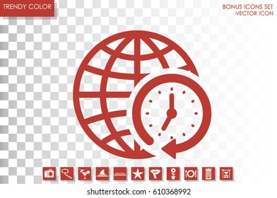 clock globe icon vector EPS 10, abstract sign flat design,  illustration modern isolated badge for website or app - stock info graphics.