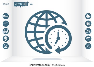 clock globe icon vector EPS 10, abstract sign flat design,  illustration modern isolated badge for website or app - stock info graphics.
