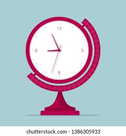 The clock globe. Isolated on blue background.