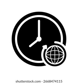 Relógio com símbolo globular representando o gerenciamento de tempo e a conectividade global