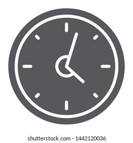 Clock glyph icon, hour and time, wall watch sign, vector graphics, a solid pattern on a white background, eps 10.