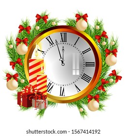 Clock gold Christmas decor isolated