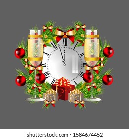 Clock gold Christmas decor isolated