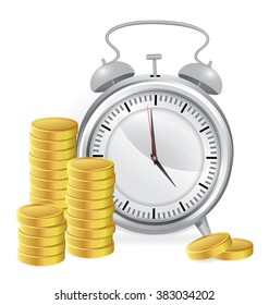 Clock with Gold coins, business concept, vector 10