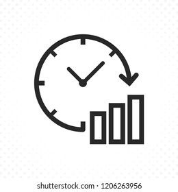 Clock graph icon. Clock icon with arrow and graph in linear style. Time and data symbol, Illustration of stock and market time - Vector icon