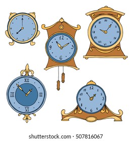 Clock graphic set art color isolated sketch illustration vector