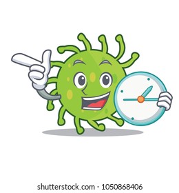 With clock green bacteria character cartoon