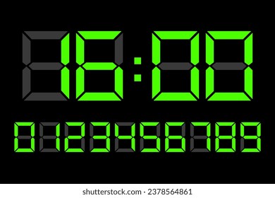 Clock green digital illumination. Vector illustration. EPS 10.