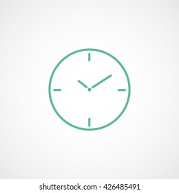 Clock Green Line Icon On White Background