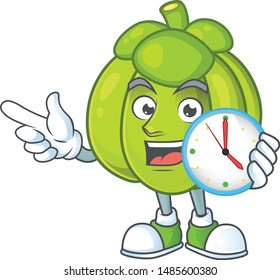 With clock green pumpkin isolated on white background