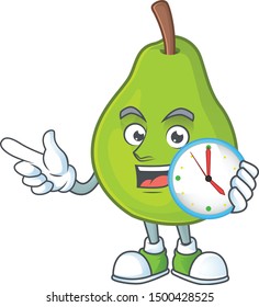 With clock guava fresh shape cartoon with mascot