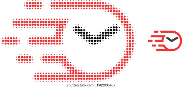 Ilustración de icono de punto de semitono de reloj. La matriz de semitono contiene píxeles de círculo. Ilustración vectorial del icono del reloj en un fondo blanco. abstracción plana para pictograma de reloj.