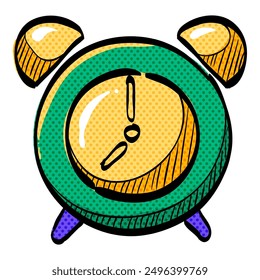Clock halftone icon hand drawn color vector illustration