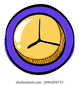 Clock halftone icon hand drawn color vector illustration