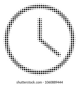Clock halftone vector pictogram. Illustration style is dotted iconic Clock icon symbol on a white background. Halftone pattern is circle spots.
