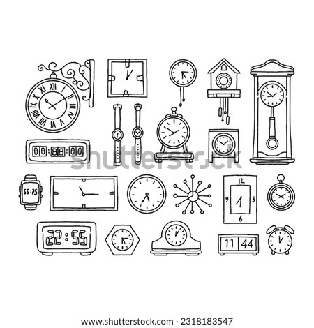 clock hand drawn doodle illustrations vector set
