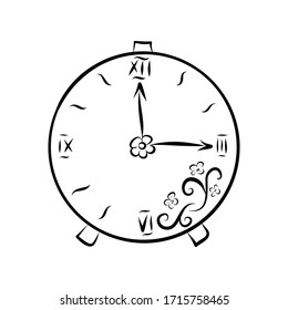 Clock hand drawn vector icon with flower decorate