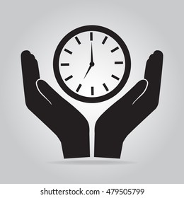 Clock in hand icon illustration. Protect, care, safe time concept