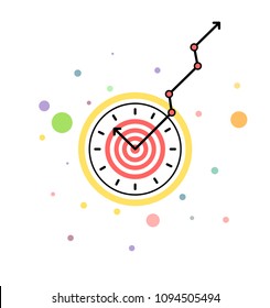 Clock Hand Line Graph Going up. Increasing Business and Sales. Target Achieved Concept.