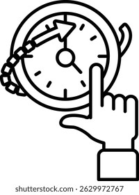 Um relógio com uma mão apontando para o número 12. O relógio está definido para a hora das 12:00