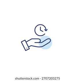 Reloj en mano. Cita programada, consulta programada y gestión. Icono de Vector de trazo perfecto y editable