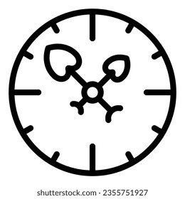 Uhren mit Händen in Form von Herz-Linie Symbol, Dating-Konzept, Uhrwerk Vektorzeichen auf weißem Hintergrund, Umrisssymbol für mobiles Konzept und Web-Design. Vektorgrafik