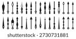 Clock hands silhouettes collection in black. Various classic and decorative clock pointer shapes