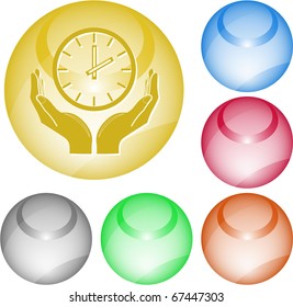 clock in hands. Vector interface element.