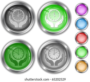 clock in hands. Vector internet buttons.
