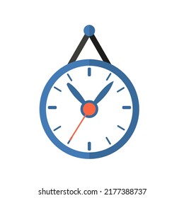 The clock hanging on the wall. Vector illustration