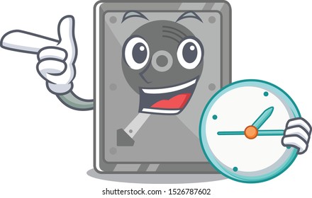 With clock hard drive internal mascot isolated cartoon