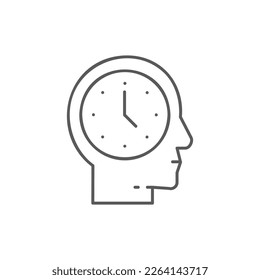 Clock with head, business time lineal icon. Time management symbol design.