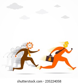 clock head men follow the dollar head men or time follow the money concept vector