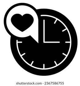 Clock and heart in dialogue box solid icon, speed dating concept, time for love vector sign on white background, glyph style icon for mobile concept and web design. Vector graphics