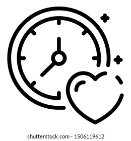 Clock and heart icon. Outline clock and heart vector icon for web design isolated on white background