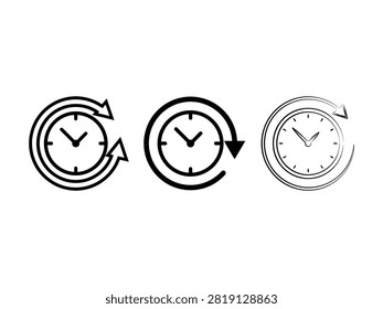 Clock history icon set with back arrow representing rewind or previous time