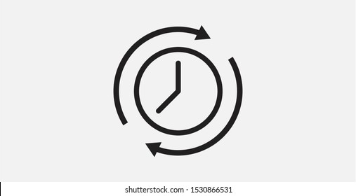 Clock history, time icon. Clock with cycle arrows. Update 