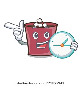 With clock hot chocolate character cartoon