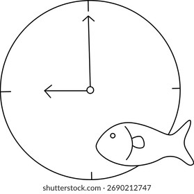 Reloj con la mano de la hora a las 9 y la mano del minuto a los 12 peces en la parte inferior derecha