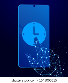 clock, hour touch phone. Polygon style touch phone vector illustration.