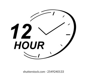 Clock with hours. 12 hour inscription near watches. Chronometer and stopwatch. Instrument for time measurement. Fast delivery symbol. Flat vector illustration isolated on white background