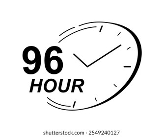 Clock with hours. 96 hour inscription near watches. Time measurement and management. Countdown and deadline. Template and layout. Flat vector illustration isolated on white background